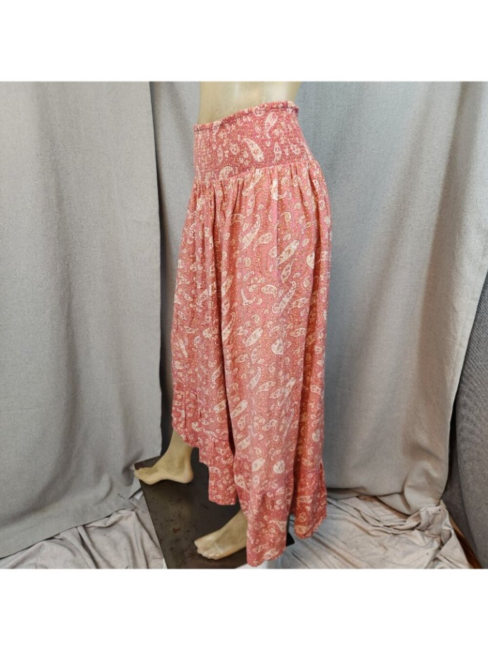 Italian Connection Pink Paisley Elastic Waist Midi Skirt MEDIUM LARGE Side Slit - Picture 6 of 7